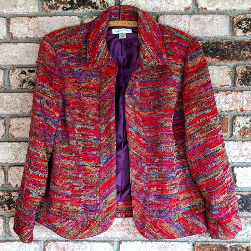 🍷 Coldwater Creek Multicolor Textured Blazer Jacket Petite Large PL Vintage